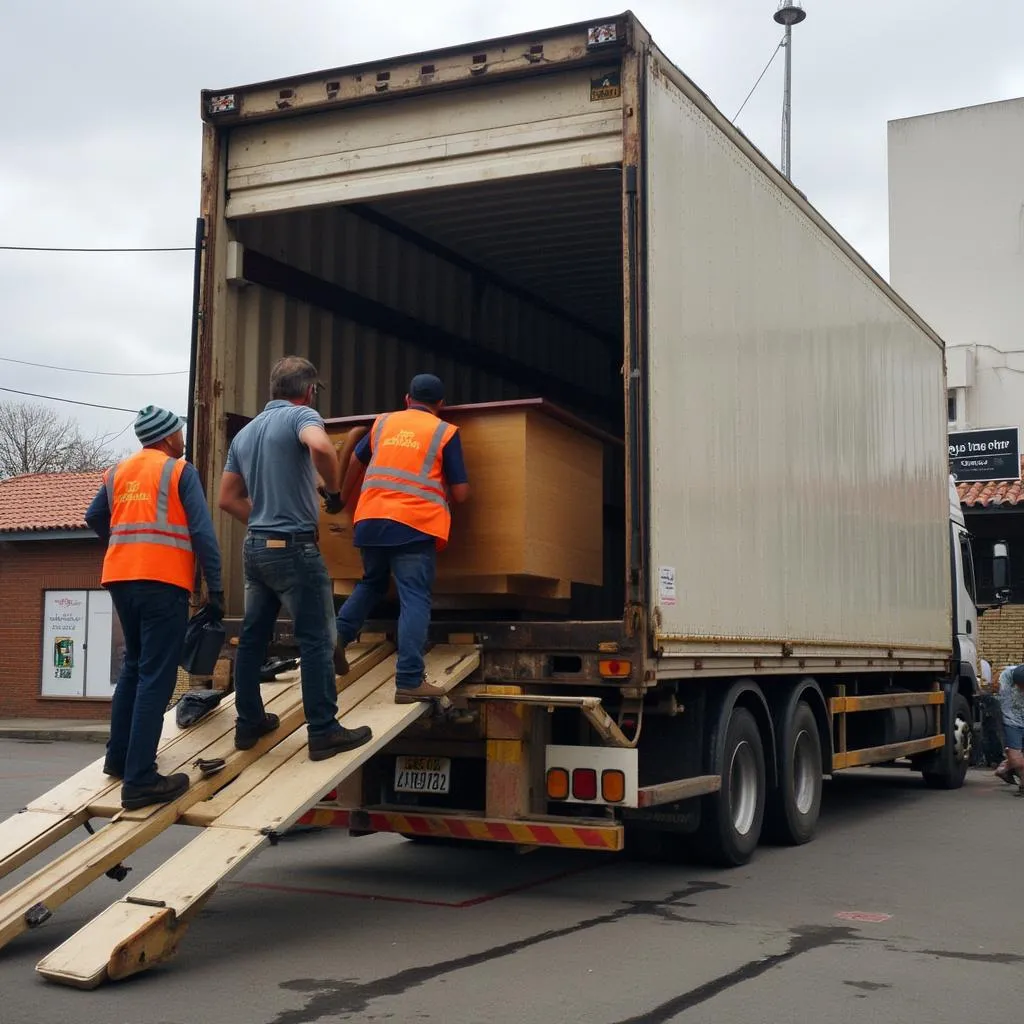 Equipo cargando muebles